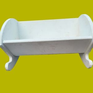 Vtg Wooden Baby Doll Cradle~painted white